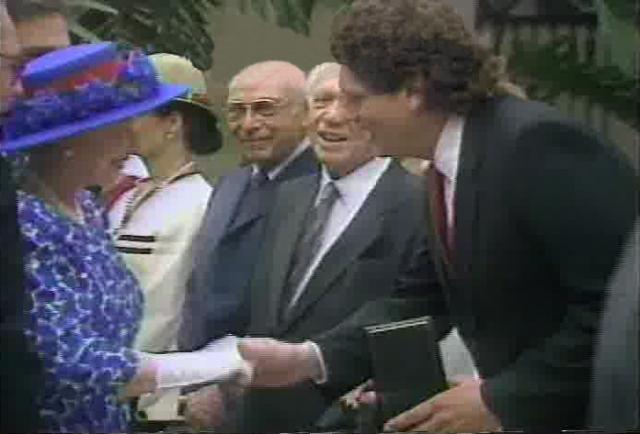 Alex greeting Queen Elizabeth II at Vizcaya Gardens
